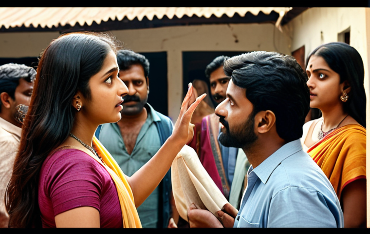 A movie scene with Indian actors speaking Hindi with clear and beautiful pronunciation, highlighting the difference between the idealized movie Hindi and the more casual, everyday Hindi spoken by locals.